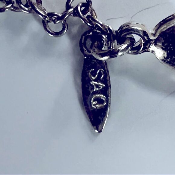 Mickey Mouse Heart SAQ Stamped Slide Drop Lariat Silver Tone Necklace - Picture 7 of 7